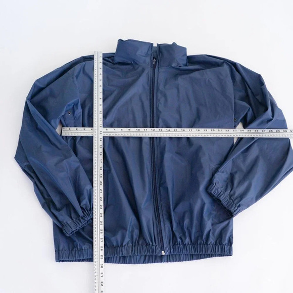 Rest  & Relaxation R&R Vintage Navy Blue Raincoat with Hidden Hoodie ~ XL - Picture 4 of 12